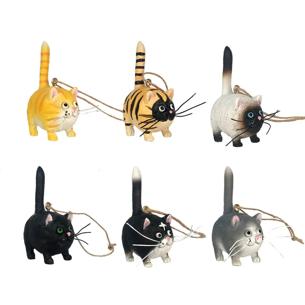 Mini Resin Cat Figurine Hanging Ornament Accessories Micro Landscape Tiny for Car Rearview Mirror Tabletop Decor Decoration Car