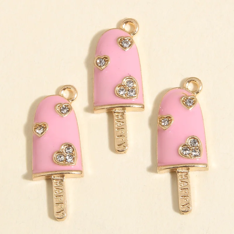 10pcs Gold Color 25x9mm Cute Enamel Ice Cream Charms Happy Pendant Fit Necklaces DIY Handmade Jewelry Making Finding Supplies