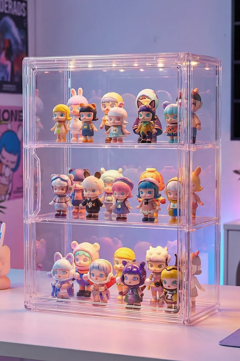 1 Stück Klare Acryl-Figurenvitrine mit Zwei Herausnehmbaren Regalen, Wasserdichte und Staubdichte Aufbewahrungsbox für Mini-Figuren – Detail 1