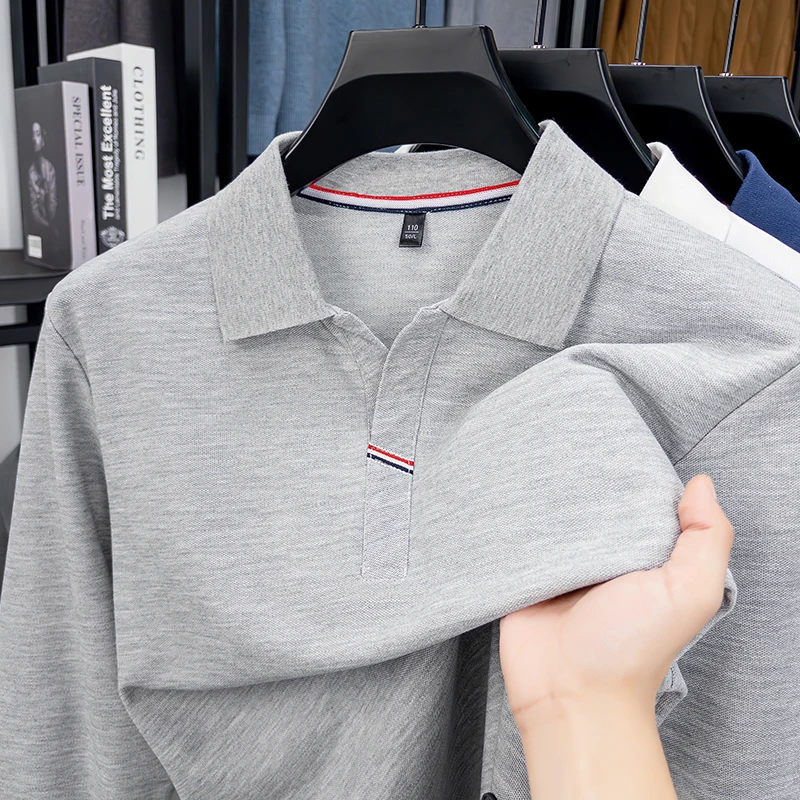 

Мужская футболка с длинным рукавом, весенне-осенняя, повседневная, дышащая, однотонная, для среднего возраста, в стиле поло