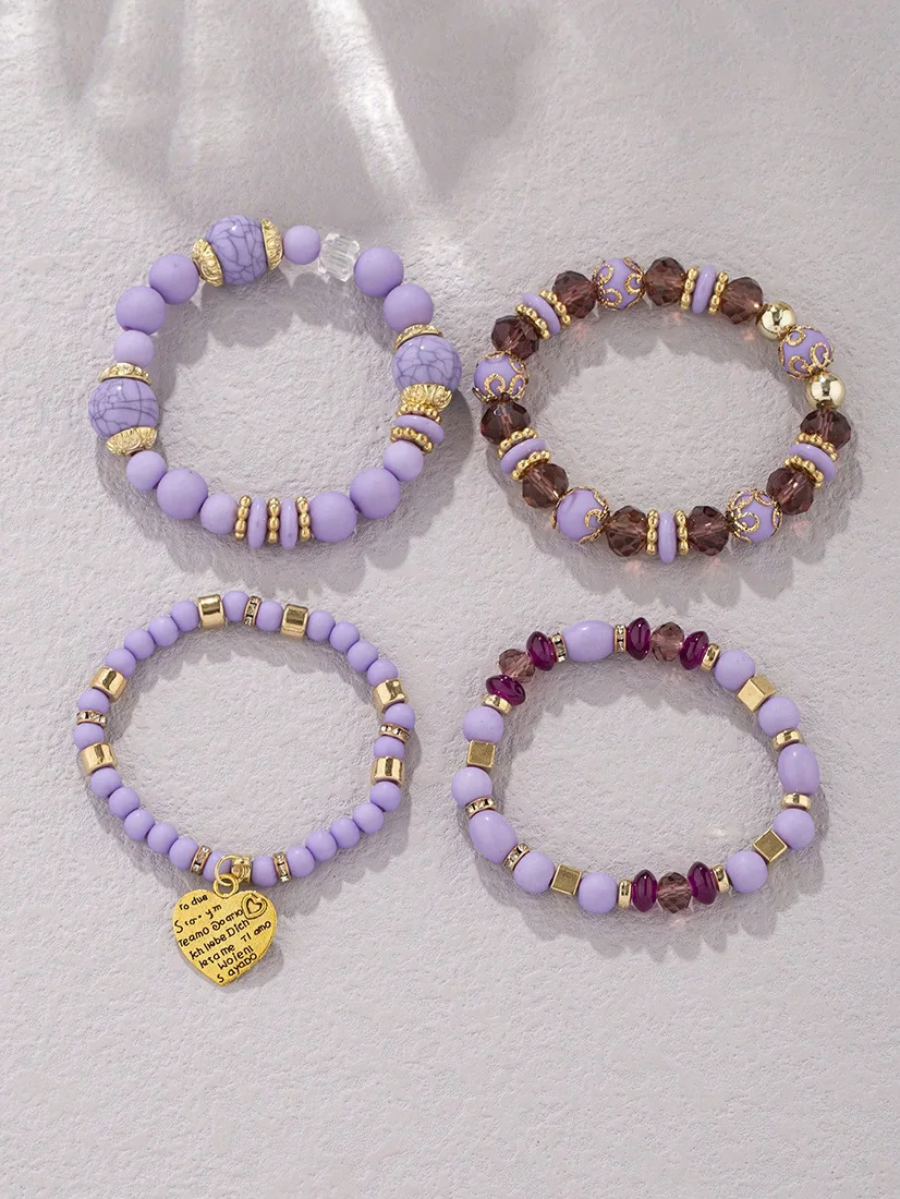 4-teiliges Boho-Armband-Set mit Kristallperlen und Kettendesign für Damen, Vintage-Herzanhänger, elastisches Armband, modischer Party-Schmuck für Frauen – Detail 24