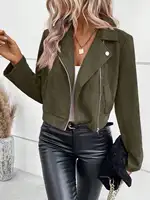 Faux Suede Women Jakcet Zipper Fly Lapel Buttons Motorcycle Jacket Leather Jacket Windproof High Street Biker Jacket Cardigan 5