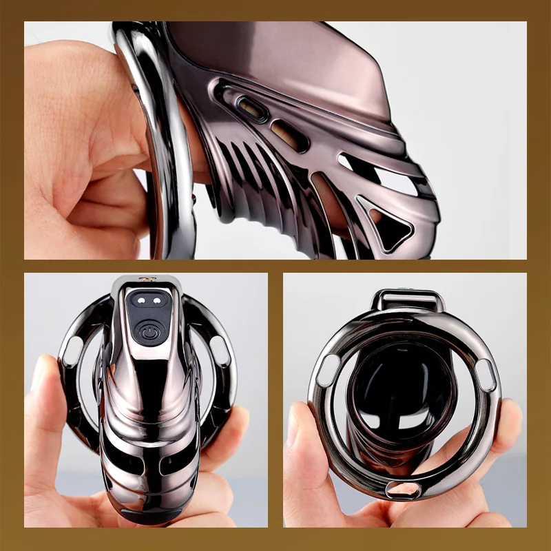 LOCKINK Remote Control Electric Shock Male Chastity Cage E-stim Intensities Cock Cage with 4 Active Rings Adult Sex Toys for Men view 6