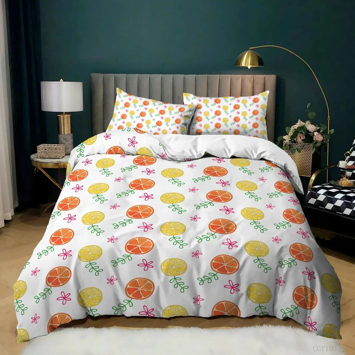 Lemon and Orange Bedding Set for Kids Boys Girls Grapefruit Comforter Cover Twin Queen Size Summer Fresh Fruit Duvet Cover Set