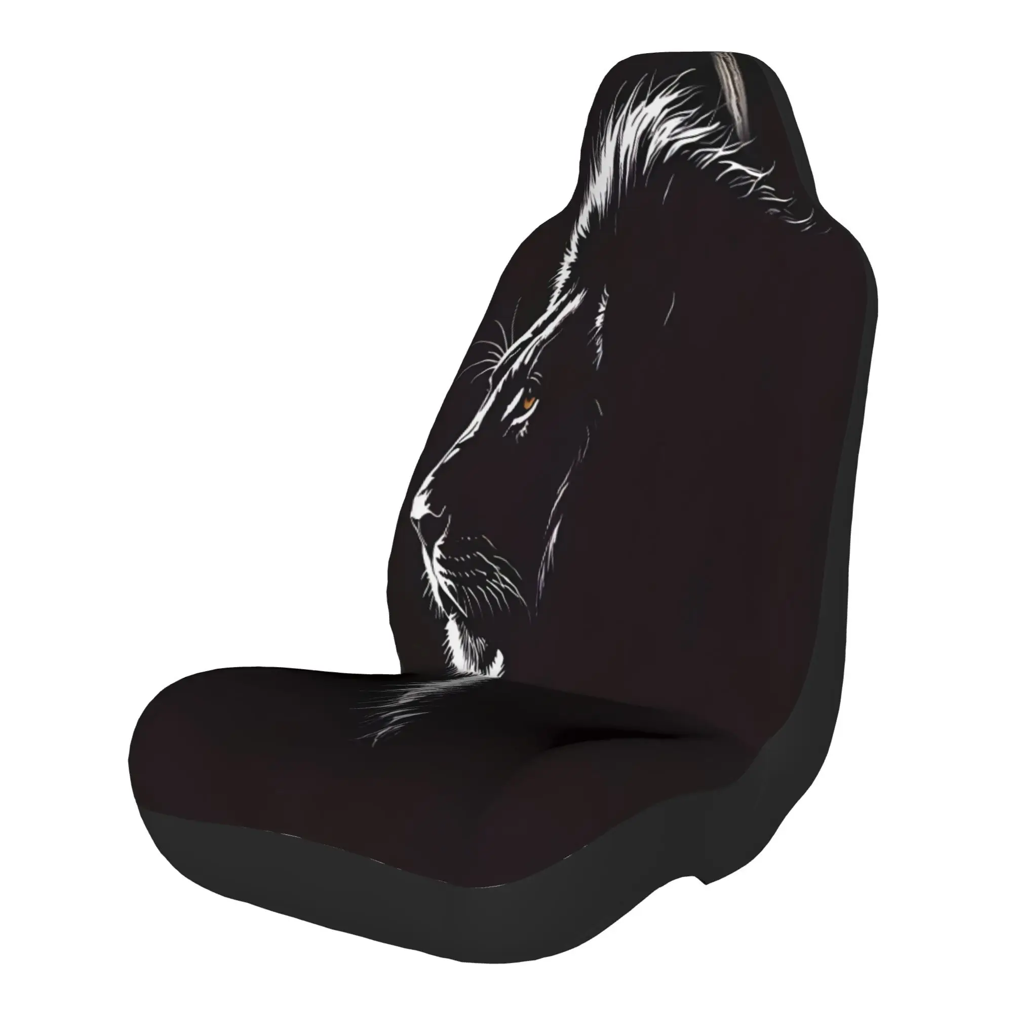 2pcs Majestic Lion Silhouette: Bold Profile Against Dark Background With Intense Golden EyesCar Seat Covers, Suitable For All Ve