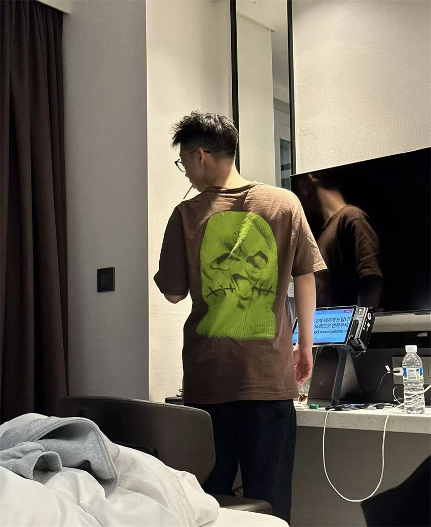 

Vintage Travis Album Peripheral Digital Headband Printed Loose Round Neck Casual Short Sleeved Pure Cotton Youth Daily T-shirt