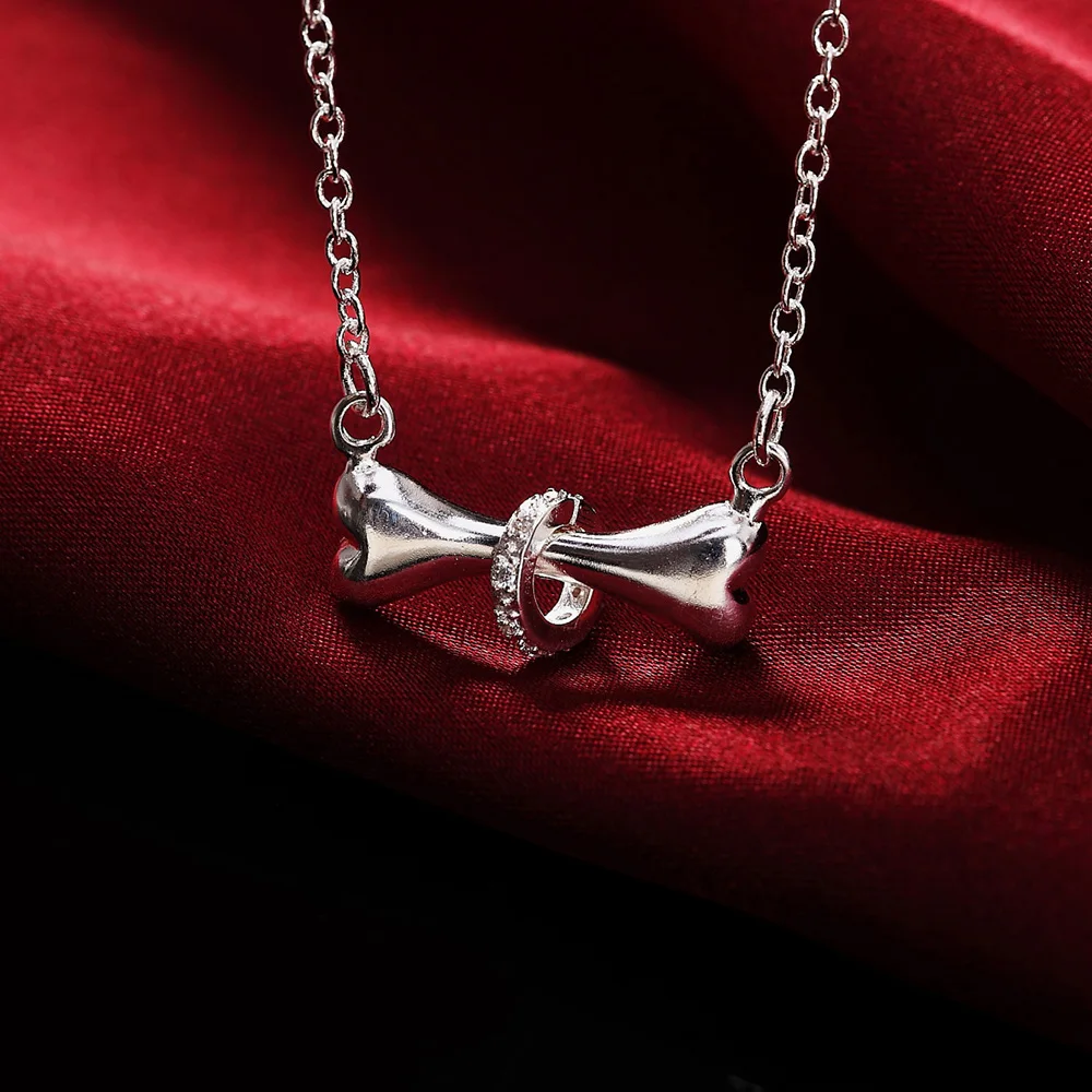 Fine 925 Sterling Silver charms Crystal Dog bones Pendant Necklaces for woman man fashion party wedding Jewelry Holiday gifts