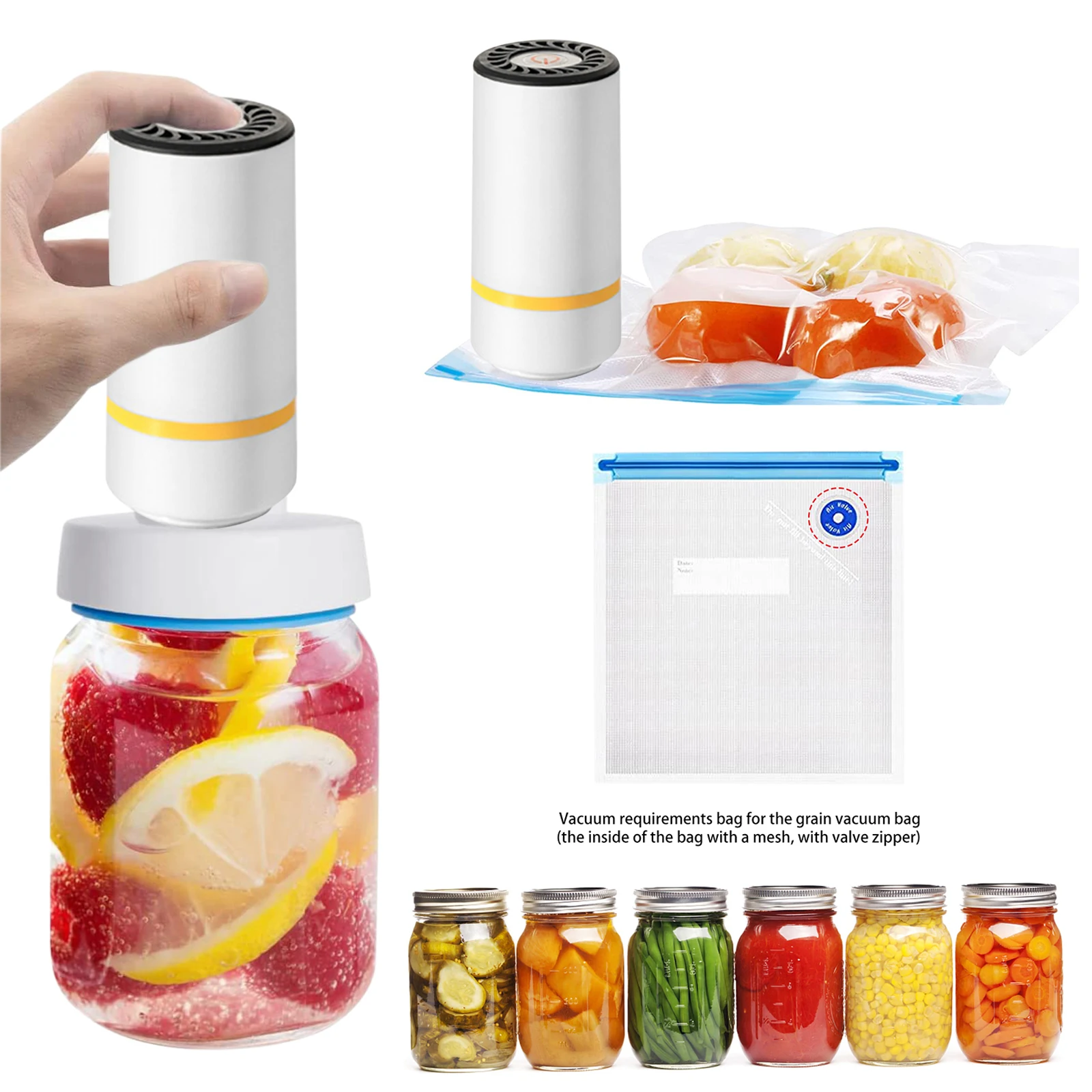 Portable Mason Jar Vacuum Sealing Machine Food Storage Vacuum Sealing Machine Heat Resistant Wear-Resistant for Sauces Jams Nuts