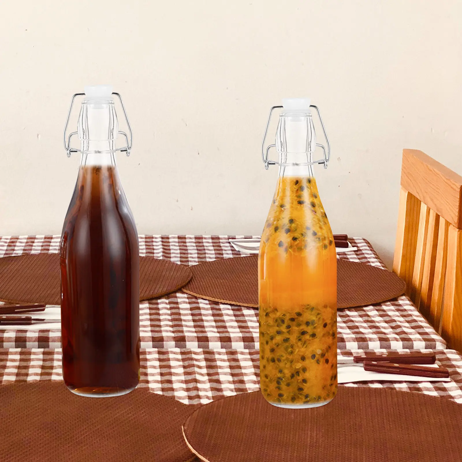 2Pcs Premium Glass Flipping- Bottles for Soy Sauce Vinegar Juice Oil Kitchen Use Reusable Eco-Friendly Clear Bottle Set