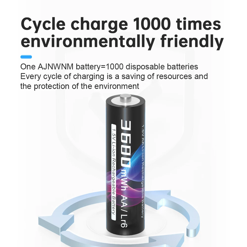 충전식 AA 리튬 배터리, 고용량 R6 배터리, 8 슬롯, LCD 스마트 충전기, 3680mWh, 1.5V, 리튬 이온