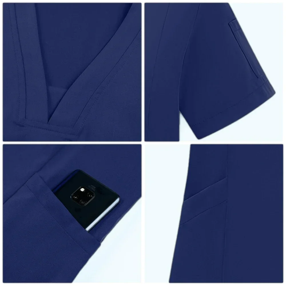 Однотонные топы для домашних животных, больничная форма, хирургический халат с карманами и V-образным вырезом, скраб-брюки для женщин, одежда для бега, медсестры, спецодежда
