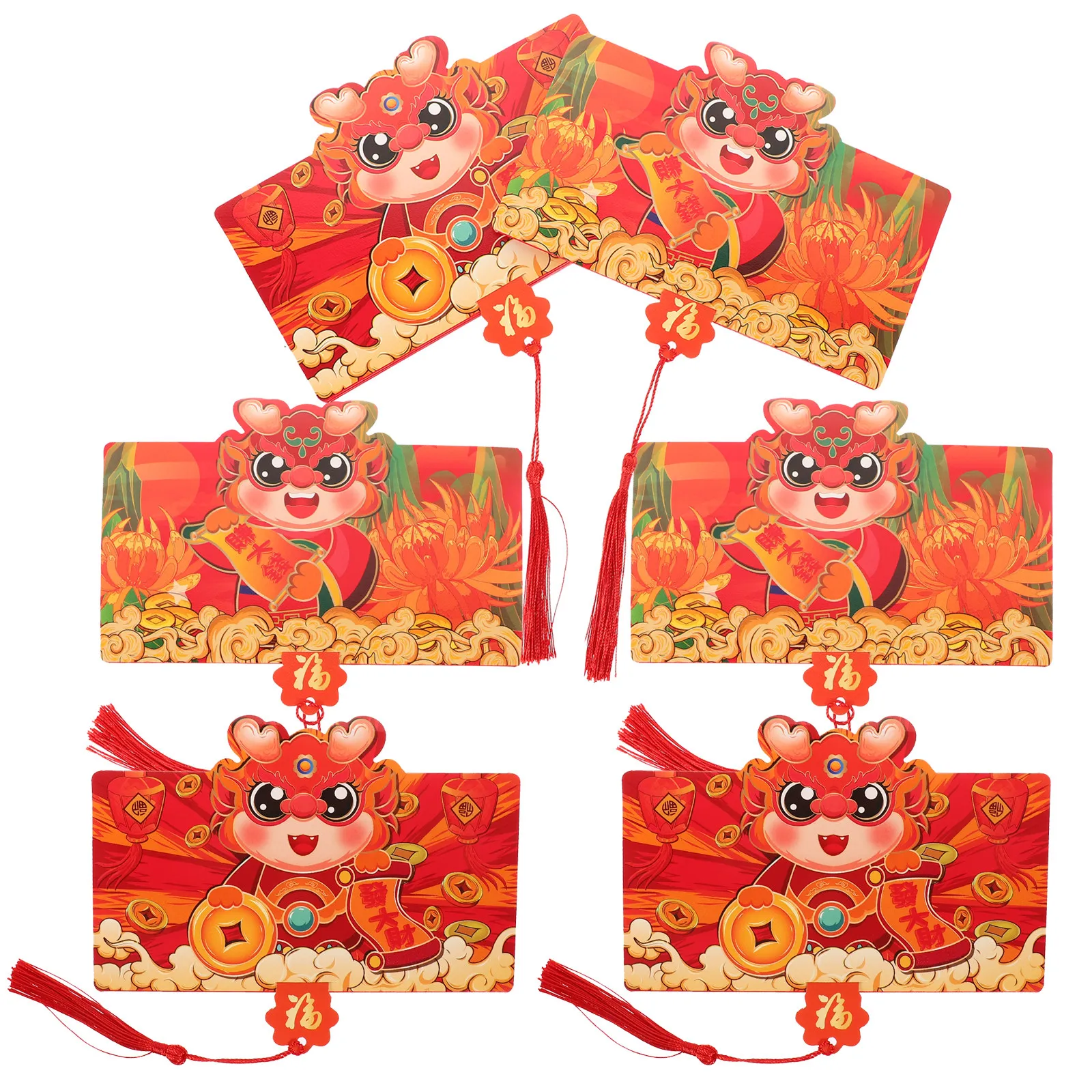 

6Pcs 2024 Chinese New Year Red Envelopes Paper Lucky Money Bags Spring Festival Dragon Pattern Cash Envelopes Traditional Red