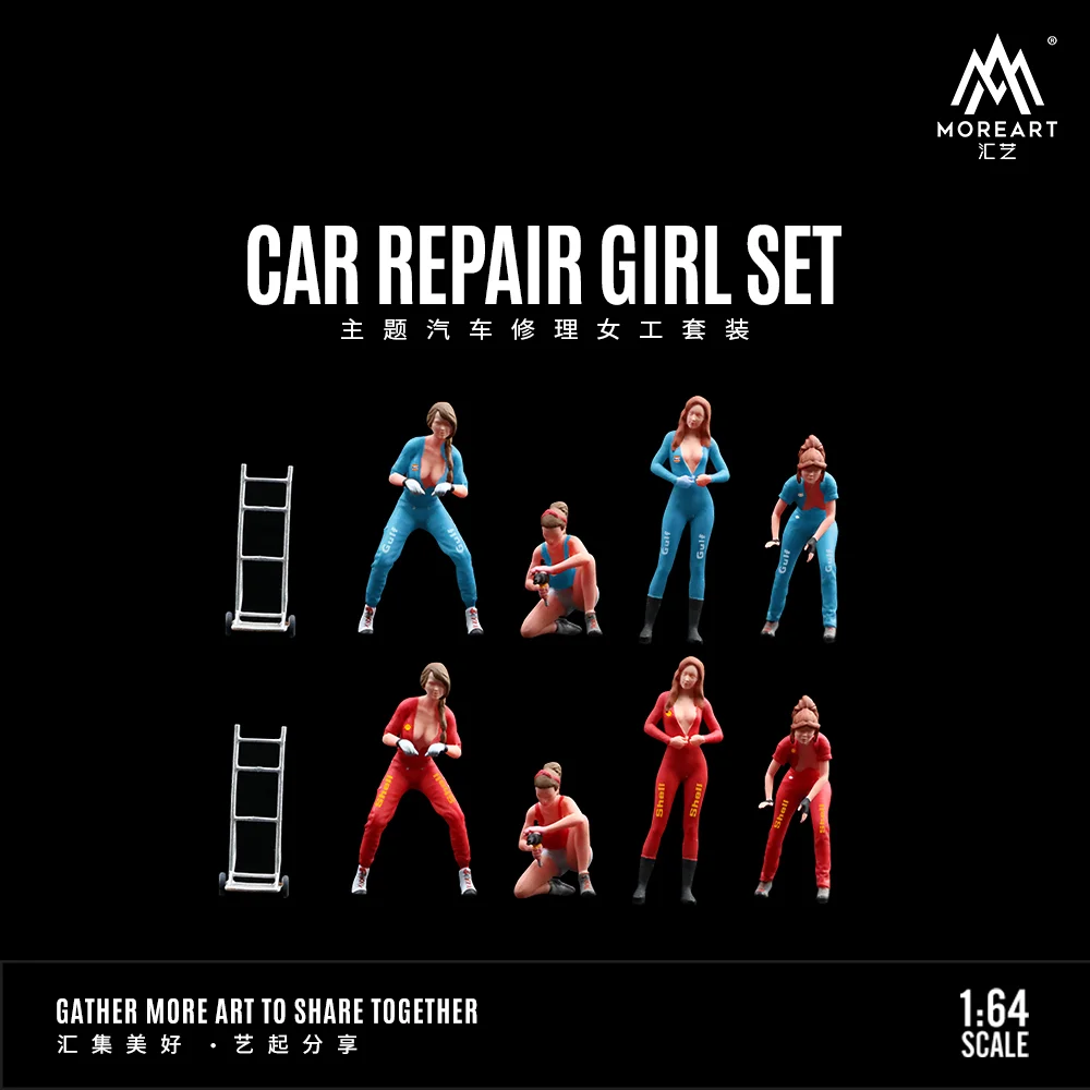 More Art 1:64 Red and Blue Car Repair Girl Set Display & Collection & Gift