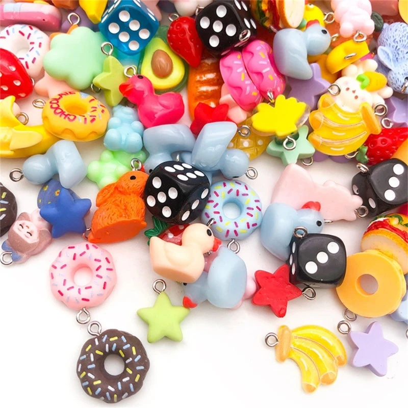 Pack of 20 Assorted Colorful Resin Charm Animal Fruit Pendants for Jewelry Crafting Necklace Bracelet Accessories