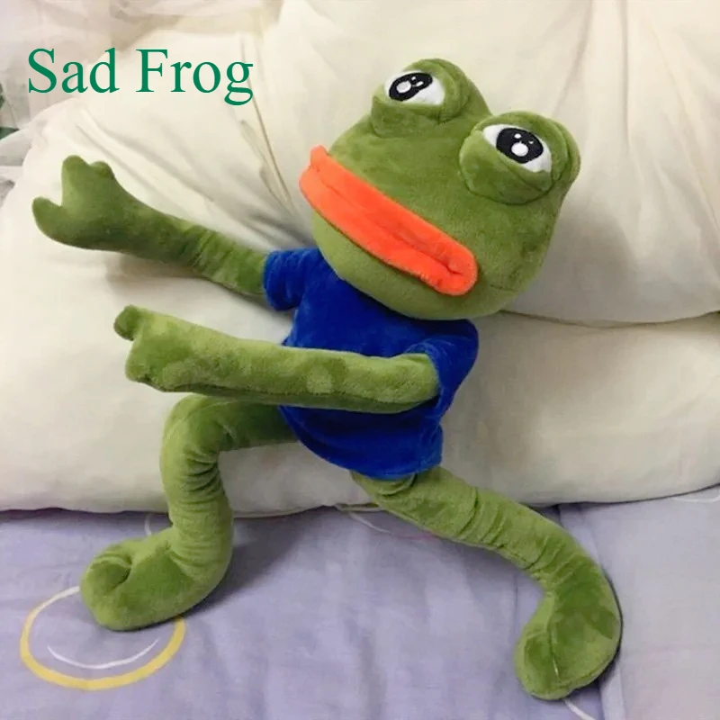

Animal Stuffed 45cm Sad Frog Plush Toy Soft Pillow Magic Expression Pepe The Sad Frog Plush Doll Birthday Girls Boys Cute GIfts