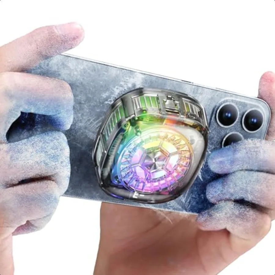 

Phone CoolerRGB Transparent Phone Cooling Fan with SemiConductor Cooling Chip Magnetic Cellphone Radiator with Temperature Disp