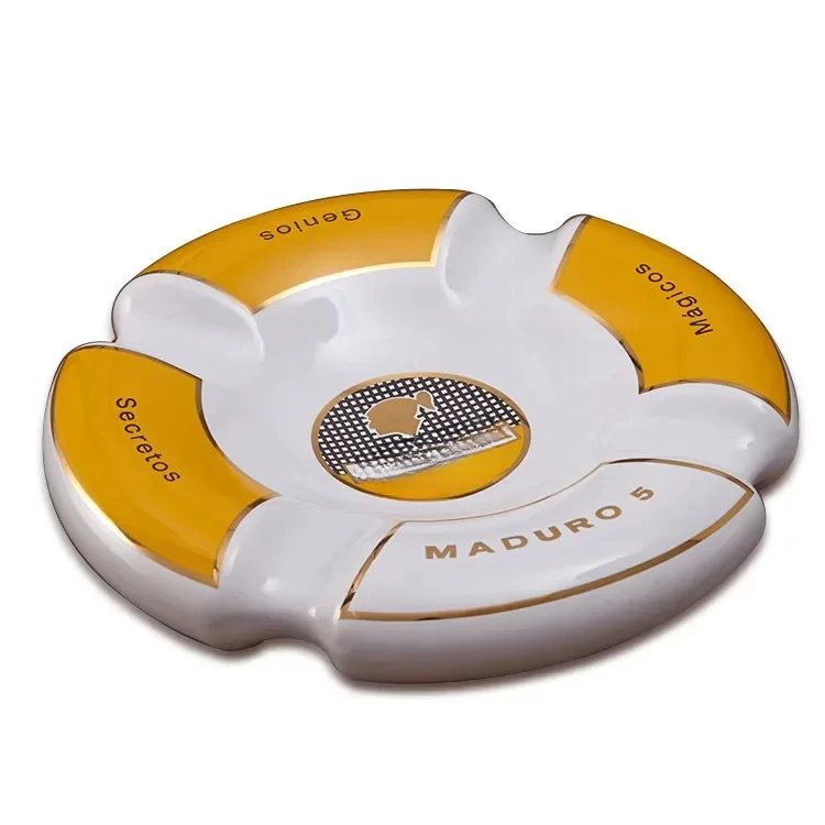 Luxury Classic Round Cigar Ashtray Holder High-End China Ceramic 4 Slots Ceramic Ashtray Cigar Smoking Sets Accessories!