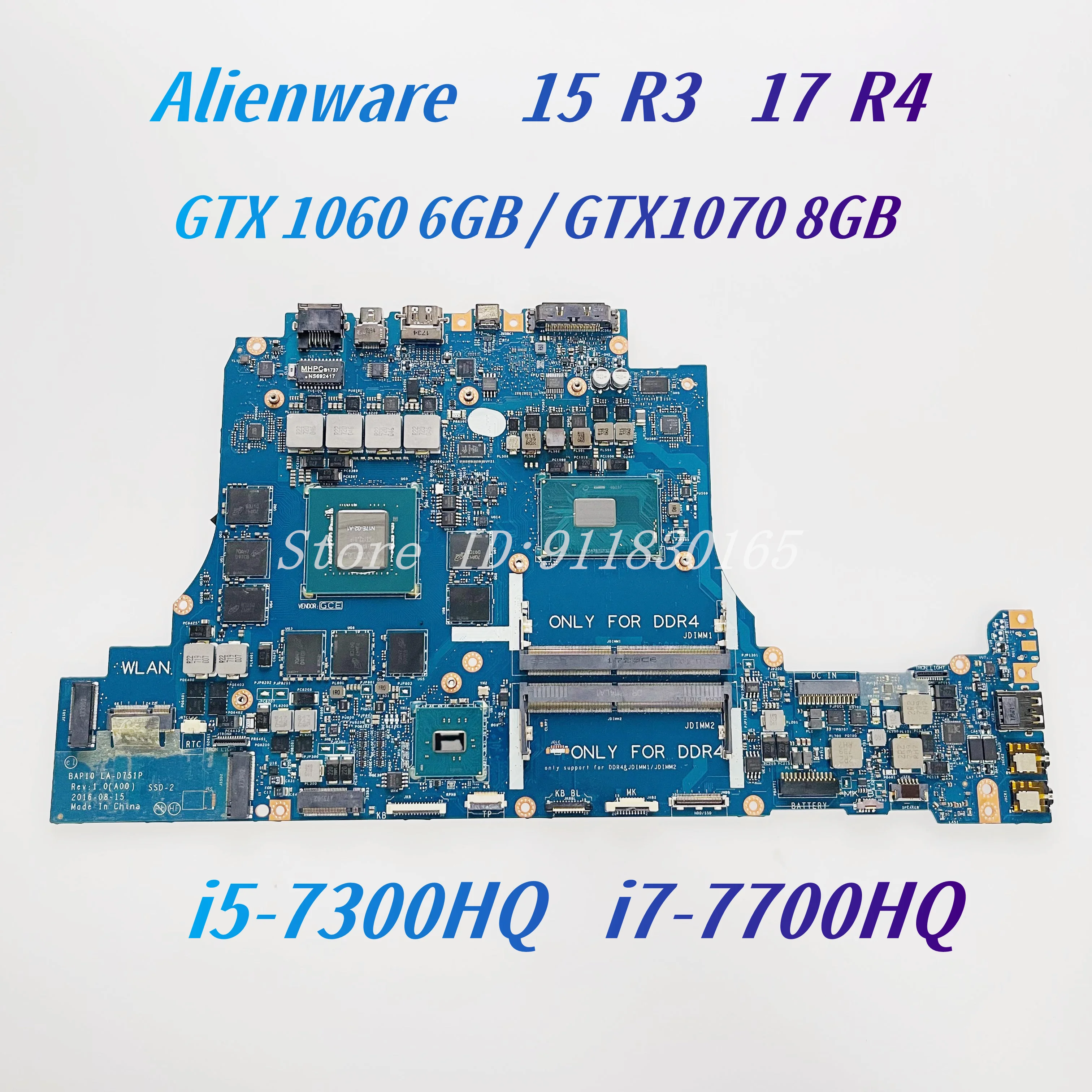 BAP10 LA-D751P For DELL Alienware 15 R3 17 R4 Laptop Motherboard With i7-7700HQ CPU GTX1060/GTX1070 GPU DDR4 CN-0RNF7V CN-0NXK67