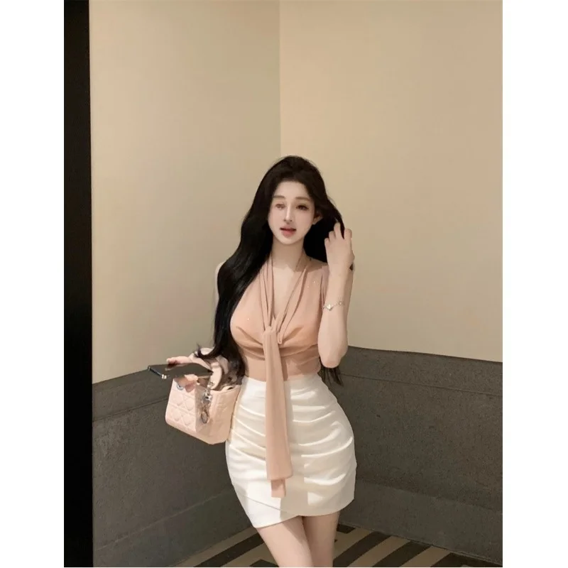 

Сверкающий топ и асимметричная юбка, женский комплект Faion, лето 2024, модный комплект из двух предметов для молодежи, La...