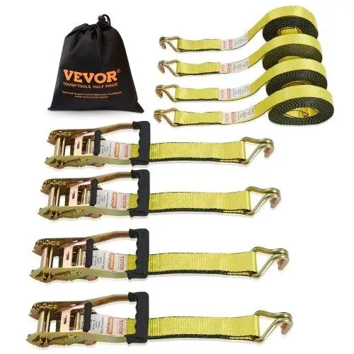 Ratchet Tie Down Straps (4PK), 10000 lb Break Strength, Double J Hook Includes 4 Premium 2