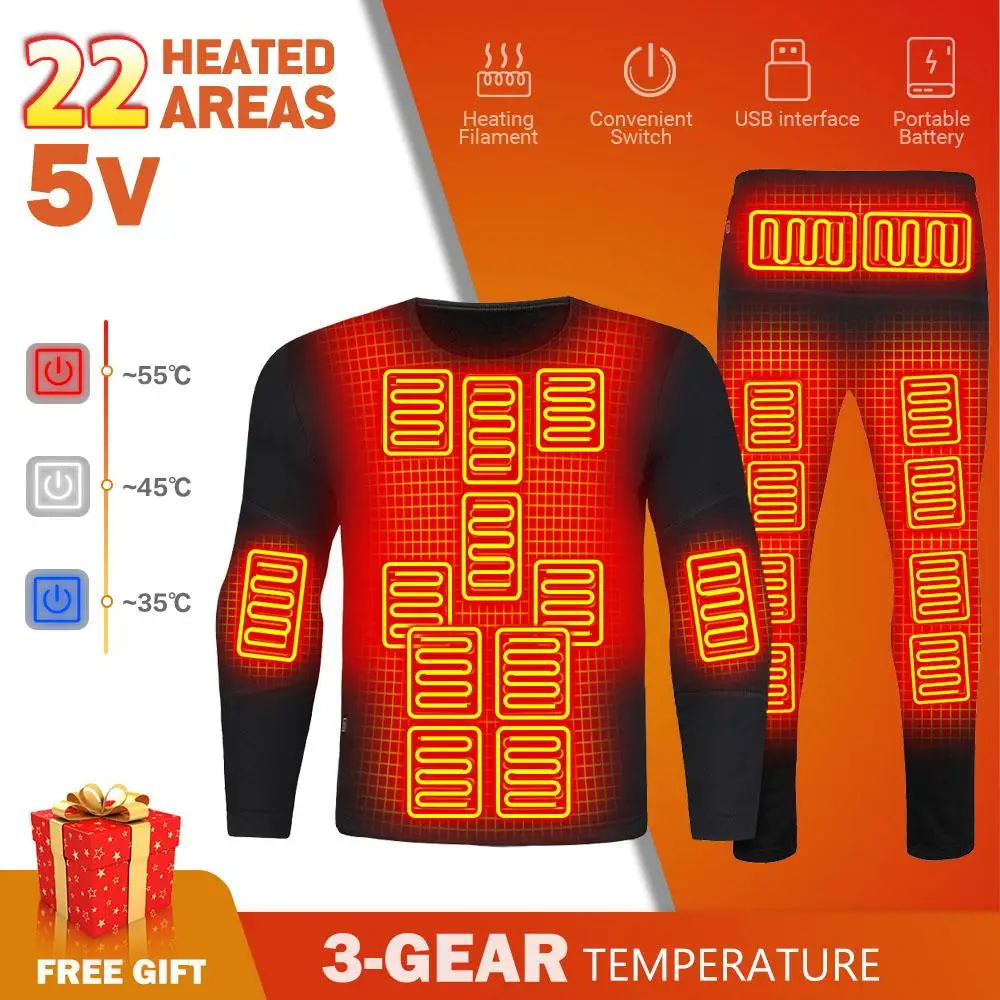 28 Areas Heated Underwear Thermal Underwear Women Men Ski Snowfield Sports USB Electric Heated Equipment Self Heated Clothing