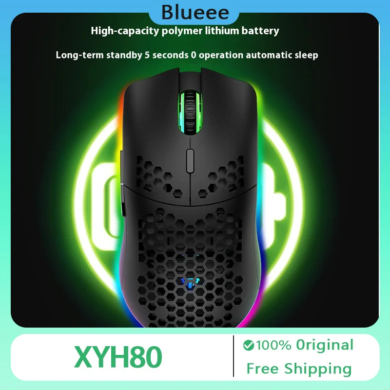 XUNFOX XYH80 Hollow Hole Rechargeable Wireless Mouse Light Weight RGB Light-emitting Computer Office Esports Laptop Accessories