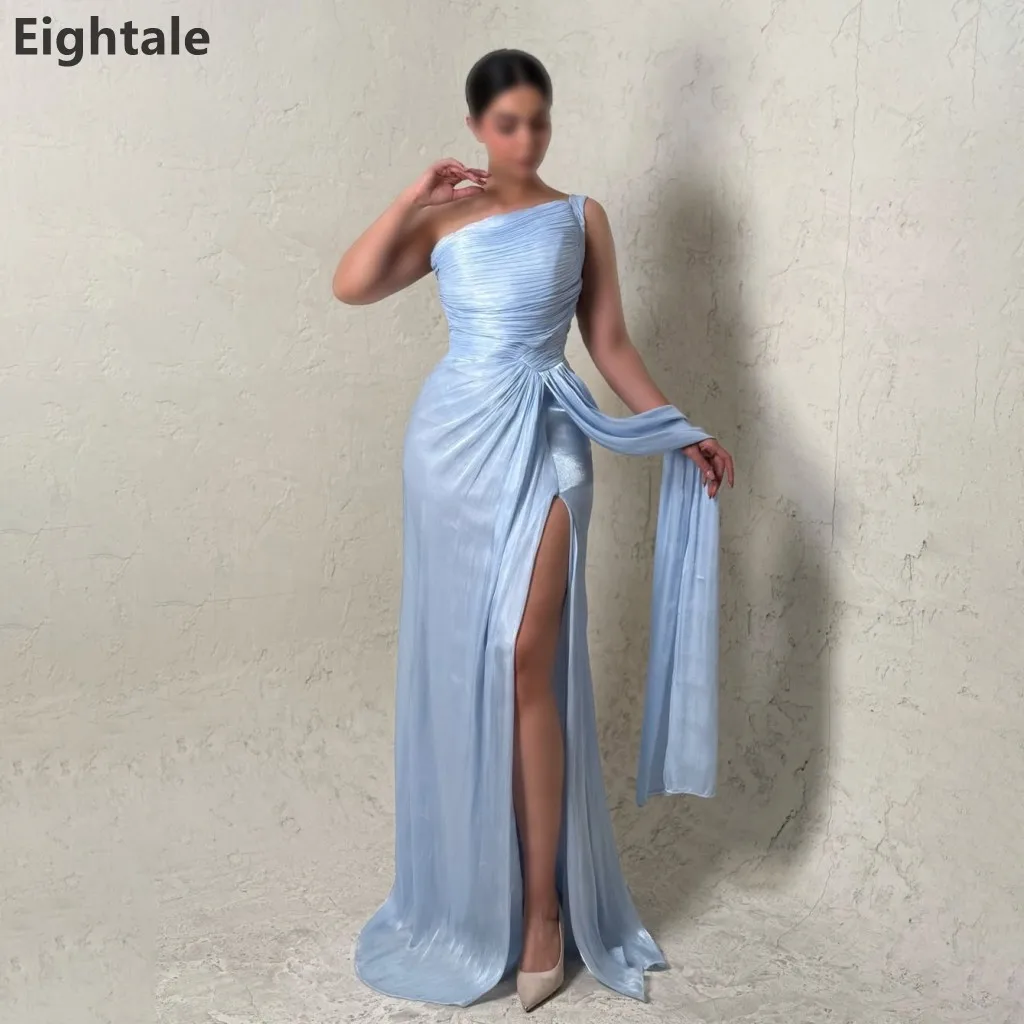 

Eightale 2025 Sky Blue Mermaid Maxi Evening Dress For Wedding Party One Shoulder Formal Prom Dress Dubai Party Gown