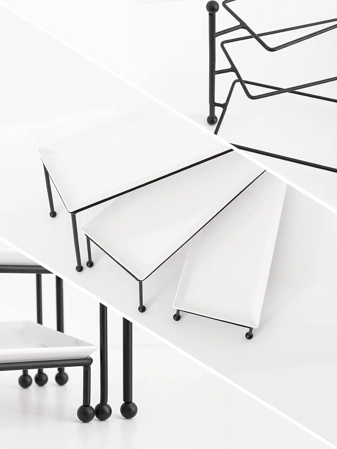 ชั้นวางอาหาร 3 ชั้น ทำจากพอร์ซเลนสีขาว ถาดขนาด 14.5 นิ้ว x 6 นิ้ว สำหรับใส่ของหวานและงานเลี้ยง