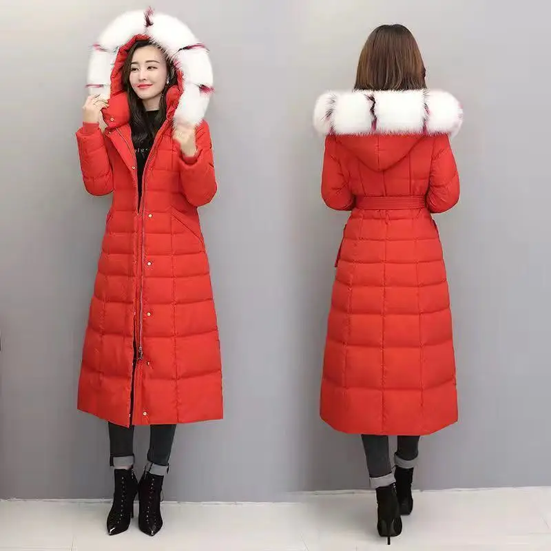 

2023 New Women Down Jacket Winter Coat Female Mid Length Version Silm Parkas Thicken Warm Fur Collar Outwear Hooded Overcoat