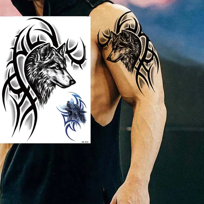 Waterproof  Men's Temporary Tattoos Tiger Lion Wolf Fake Tattoo for Women Men Arm Legs Sleeve Body Makeup Sticker
