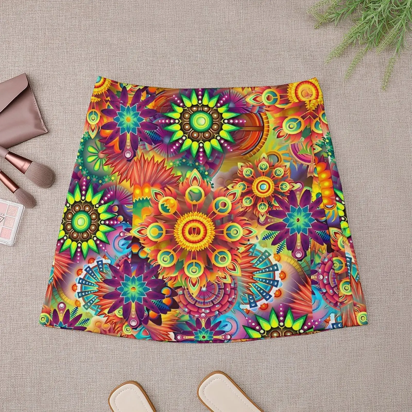 Psychedelic Retro Hippy 70s Flower Power Skirt Woman Retro Mini Skirts Summer Streetwear High Waist Big Size Casual A-line Skirt