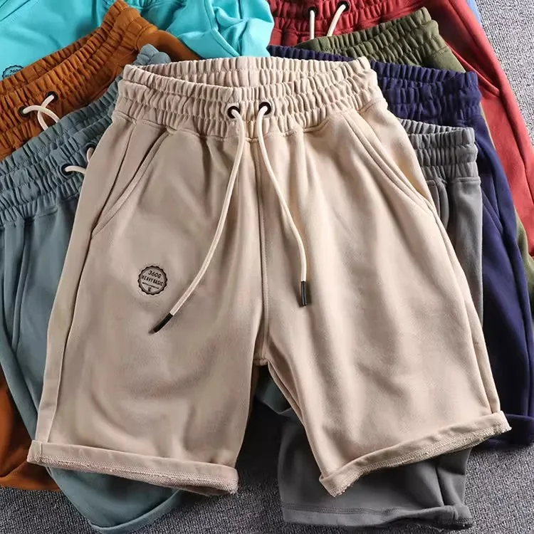 2025 Summer New Japanese Retro Heavyweight Knitted Shorts Men's 100% Cotton Washed Drawstring Casual Loose Sports 5-point Pants