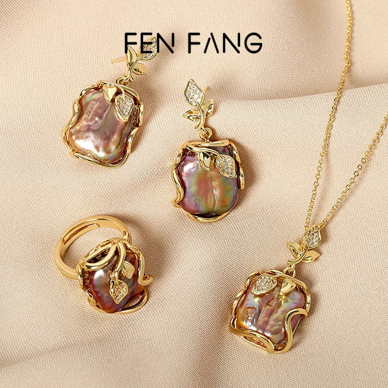 Baroque Three-Piece Freshwater Pearl Necklace, S925 Silver Needle Earrings, And Open Ring Women