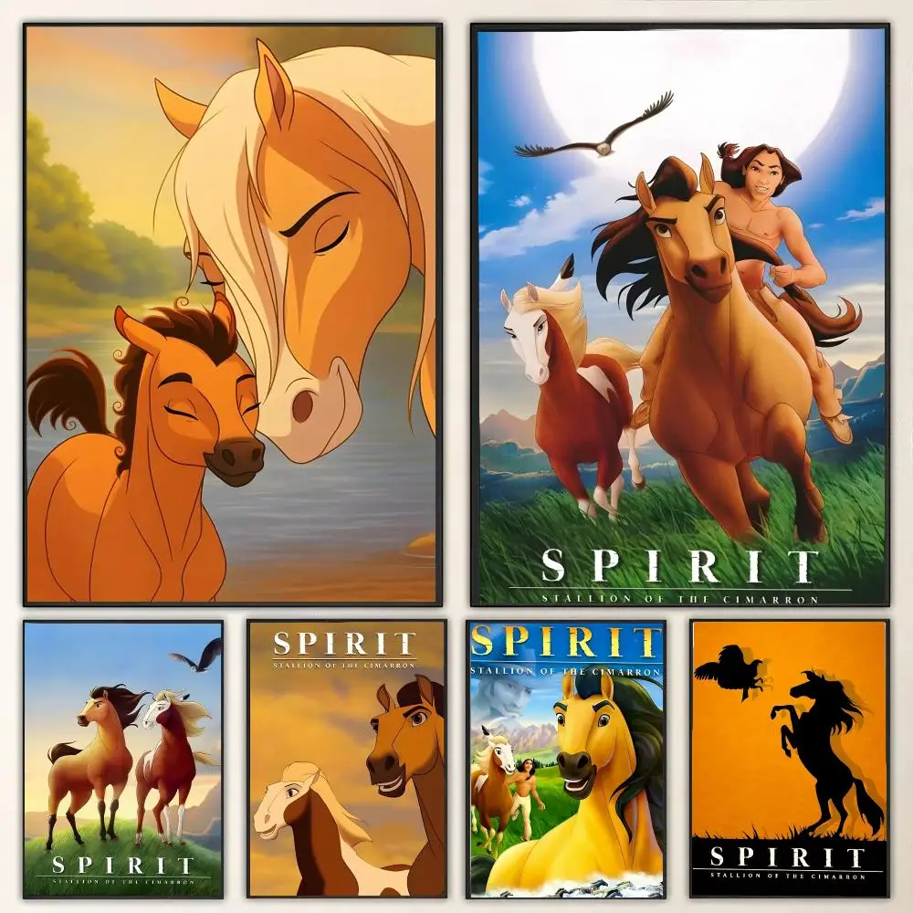 Anime S-Spirit Stallion of the Cimarron Painting Calligraphy Canvas Poster Wall Art for Living Room Bedroom Cafe Decor Gift