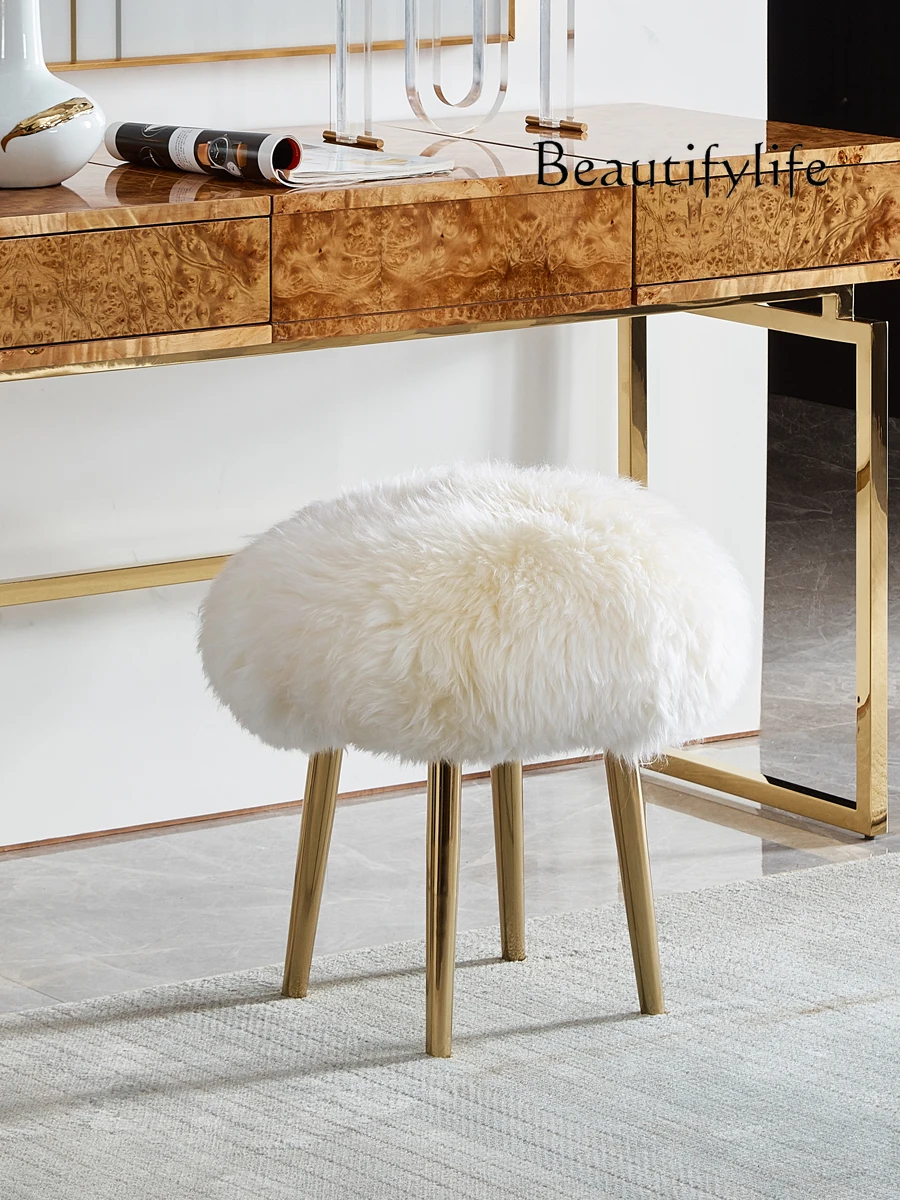 Light Luxury round Stool Wool Shoes Living Room Coffee Table Sofa Footstool European Style Small Stool Home