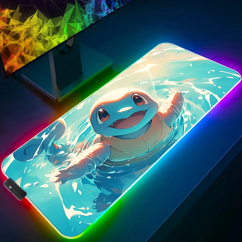 لوحة الماوس RGB لوحة ماوس للألعاب LED وسادة مكتب الكمبيوتر حصيرة مضيئة لوحة الماوس P-Pokemons السنجاب لوحة المفاتيح الحصير الجدول البساط مع