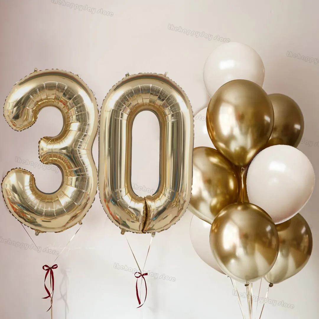 13/1 Stück Hellgoldene Nummer 30 Luftballons Sandweiß-Goldene Folienballons Alles Gute zum 40. 50. Geburtstag Abschluss Hochzeit Dekorationen – Detail 38