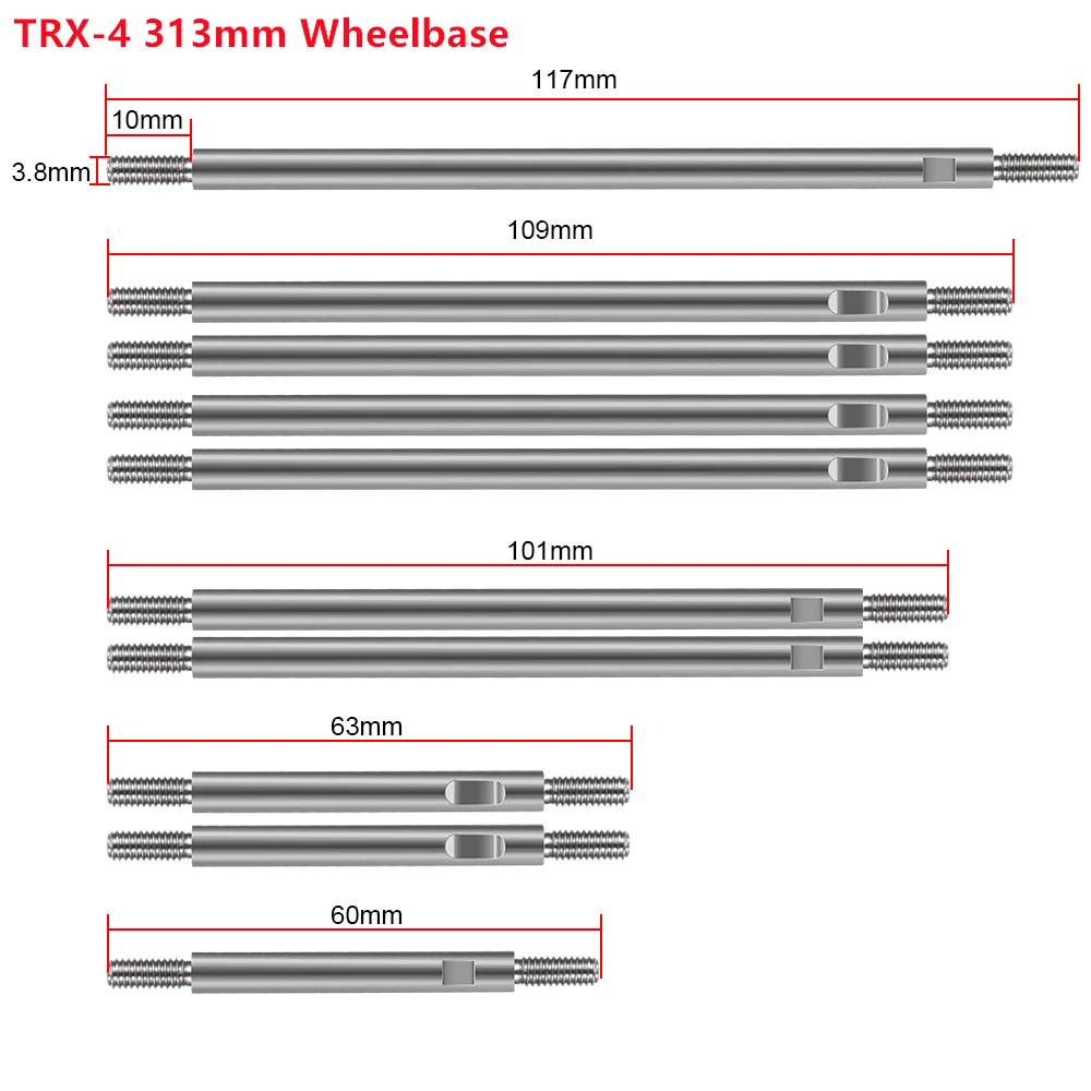 YEAHRUN zestaw łączników ze stali nierdzewnej drążek łączący 324mm 313mm dla 1/10 zdalnie sterowany samochód gąsienicowy TRX-6 TRX4 części zamienne