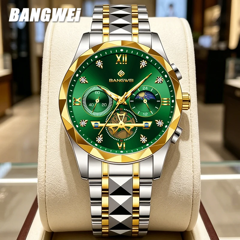 LIGE 2026 Top Luxury Watches Men BANGWEI Fashion Business Quartz Wristwatches Waterproof Luminous Steel Mens Watch Gifts Reloj