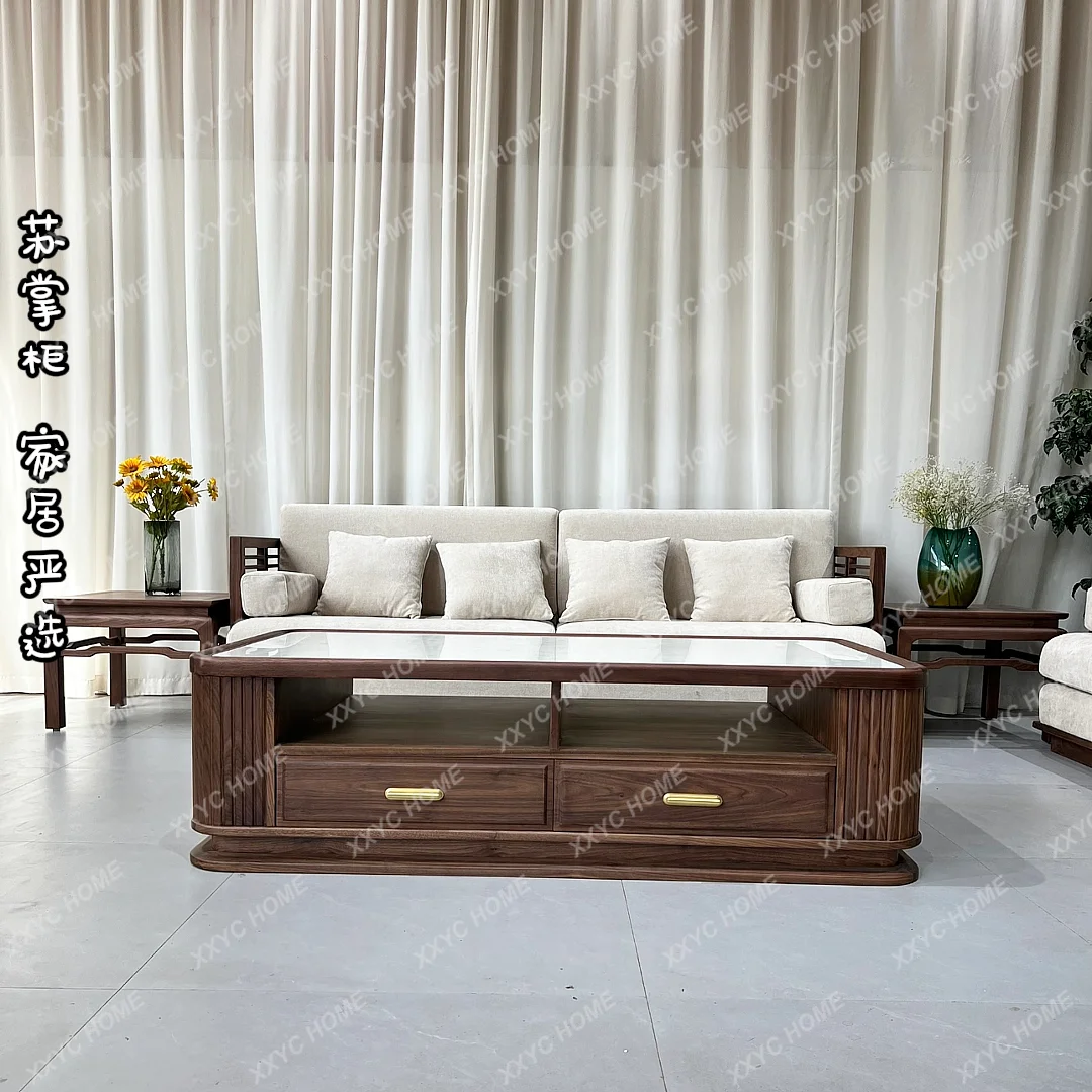 

LNew Chinese style solid wood rock slab coffee table TV cabinet multi-functional household living room simple