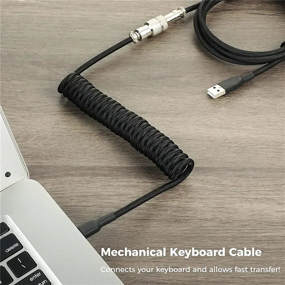 NUEVO Cable Mecánico Enrollado Personalizado para Teclado, Doble Funda, Desmontable, 5 Pines, Tipo Aviador Metálico, de Tipo C a Tipo A para Juegos