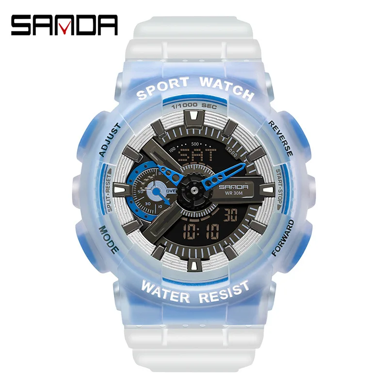 SANDA 3029 reloj electrónico de moda para hombre, caja fluorescente creativa luminosa, reloj despertador resistente al agua, relojes deportivos informales para hombre