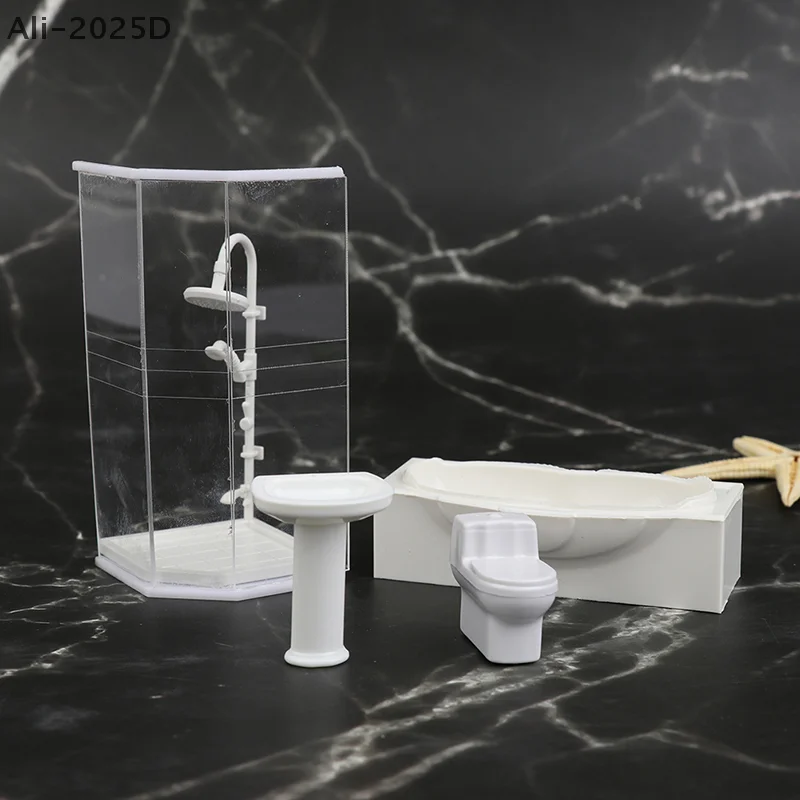

1:25 Dollhouse Miniature Bathroom Set Shower Room Toilet Bathtub Sink Model Toy