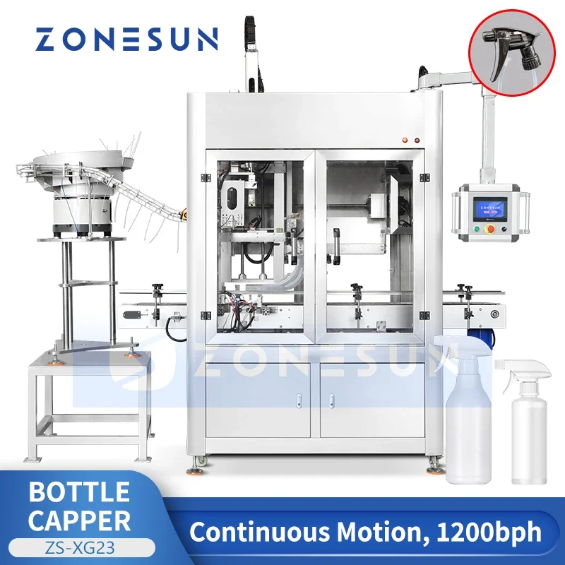 ZONESUN Tappatrice automatica per bottiglie Tappatrice a vite Tappatrice servo Tappatrice a movimento continuo ZS-XG23