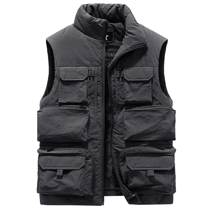 Winter Mens Multi-pocket Warm Vests Men Fleece Lined Mountain Ski Waistcoats Men Thermal Photographic Sleeveless Jacket Clothing