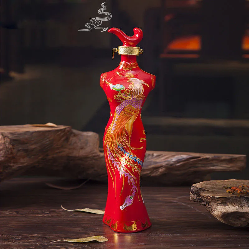 Jingdezhen Ceramic Design Empty Wine Bottle Dragon Phoenix Printed Decoration Wine Jar Sealed Wine Set Wedding Wine Pot ZD604