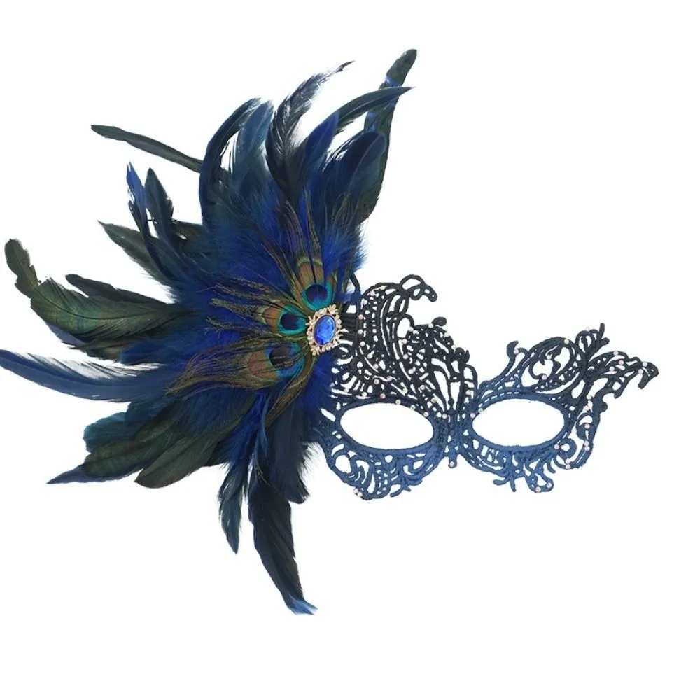 Novelty Rhinestone Half-Face Lace Mask Multicolor Seductive Style Masquerade Mask Fancy Prom Cosplay Feather Mask Girl