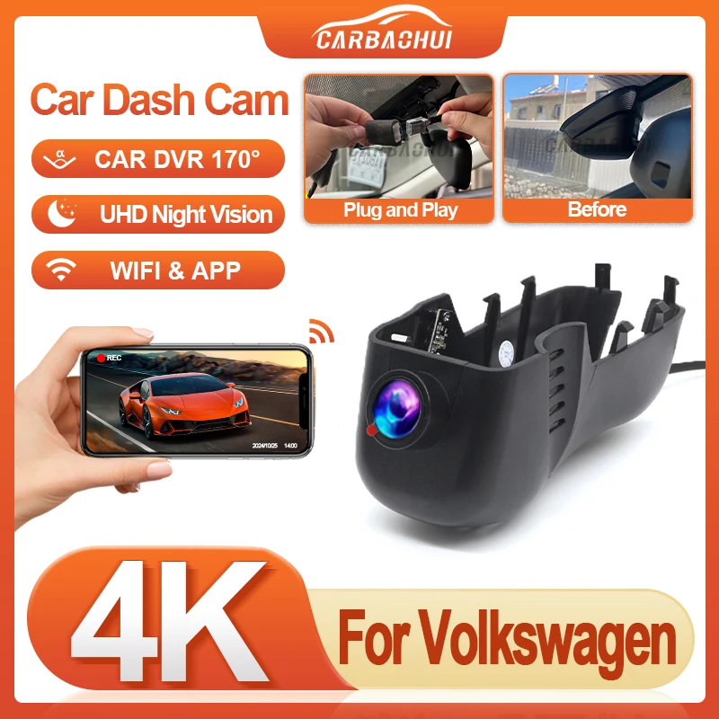 Plug and play 4K 2160P Dash Cam Car Dvr Camera For Volkswagen VW Tuareg Toureg Touareg FL NF CR 7P R Edition X V6 V8 R50 DashCam