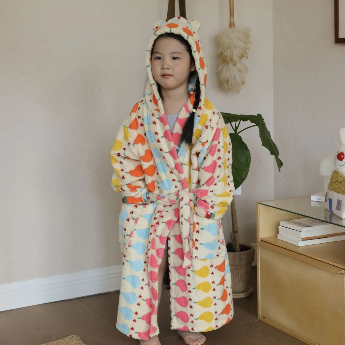 Cute Vegetable Pattern Combed Cotton Kids Bathrobe Soft  Absorbent Bathrobe Combed Long staple Cotton Bathrobe Bathrobe Yukata