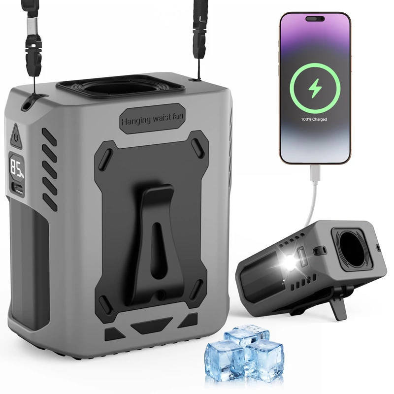 

Портативный поясной вентилятор с зажимом на 5-скоростных охлаждающих вентиляторах, 10000 мАч, перезаряжаемый со светодиодной подсветкой, рубашка, ремень на шею, носимые гаджеты для кемпинга